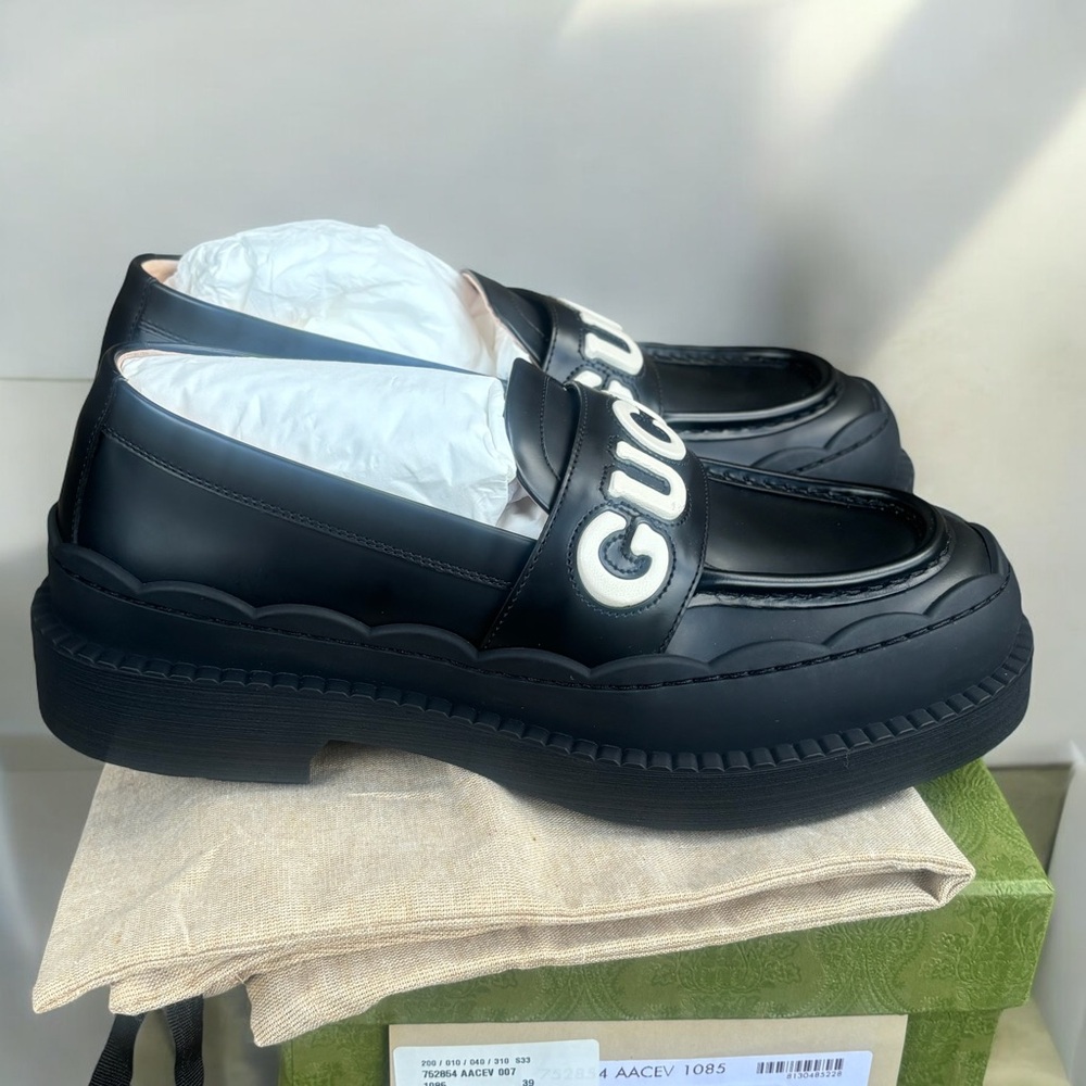 Gucci Logo Platform Leather Loafers Size 39 - Picture 4 of 9